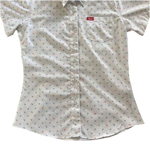Dixxon Flannel Medium Shipwrecked Shirt Womens White Anchor Coastal Nautical Top - Picture 5 of 7